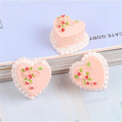 Julie Wang 10PCS Resin Heart Shaped Cream Cake Charms Artificial Food Pendants Jewelry Making Accessory Home Decor
