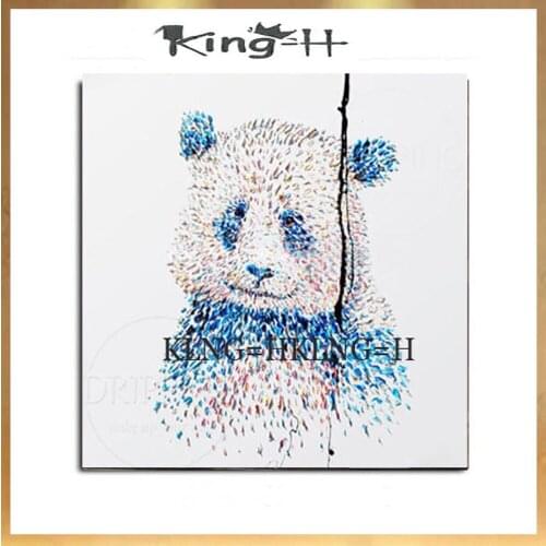 Professional Artist Hand-painted Modern Animal Panda Spot Acrylic Painting on Canvas Chinese Panda Baby Acrylic Spot Painting