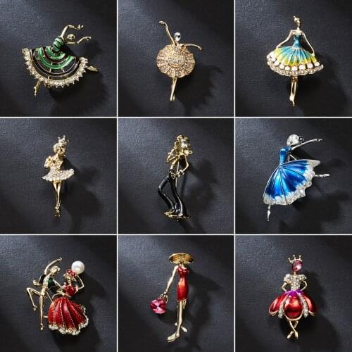 RINHOO Rhinestone Flower Dress Dance Slim Lady Girl Brooches Women Men Dancer Figure Party Casual Brooch Pins Gifts For Friend