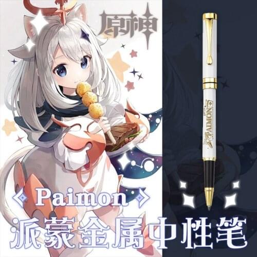 Genshin Impact Paimon Theme Metal Stationery Ballpoint Gel Pen Rollerball Pen Anime Game Student Sign Pen Creative Xmas Gift