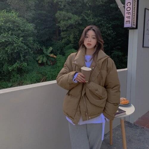 [Send Bag] 2021 Winter Womens Fashion Thick Warm Warm Parka Coat Ladies Brown Puffer Pure Color Coat Women Casual Loose Short