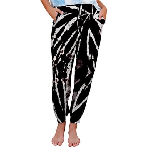 High Waist Lace Up Joggers Trousers Women Tie Dye Sweatpants Casual Sport Running Trousers with Pockets Plus Size Streetwear
