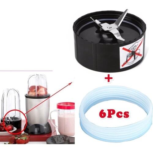 6Pcs Replacement Gaskets & Blender Blade Part Cross Blade Rubber Seal Ring Set For Magic Bullet Only