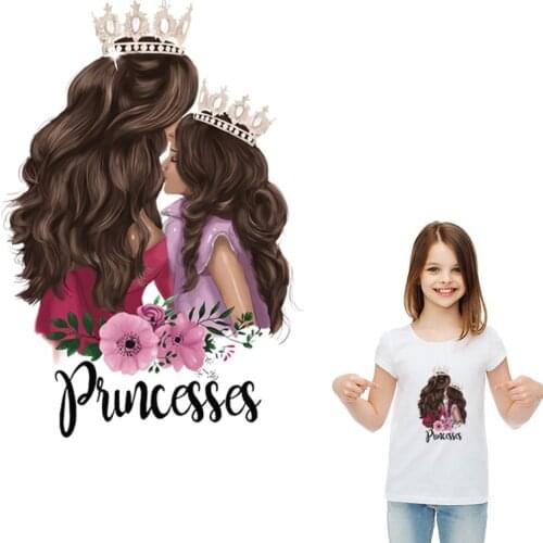 Crown Twins Patches Thermal Transfer Flower Princess Stickers On Clothes Fit For T-Shirt Dresses Jeans Iron On Patches
