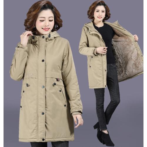 XL-6XL Mothers Clothes Winter Jacket Mid-Length Plus Velvet Thick Windbreaker Cotton Padded Coat New Parka Mujer Overcoat Y800