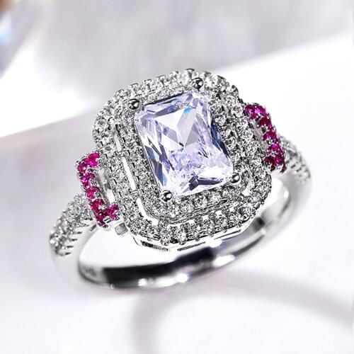 YSDLJG New Fashion Silver Color Wedding Rings for Women with Crystal Cubic Zirconia Stone Wedding Engagement Ring Luxury Gift