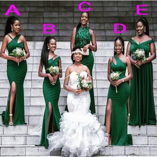 South African Mermaid Bridesmaid Dresses Long Mixed StylesRuffles Maid Of Honor Gowns Cap Sleeves GreenWedding Guest Dress