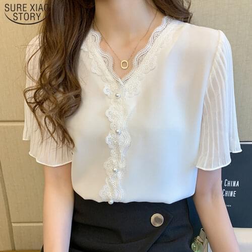 Short Sleeve Plus Size 4XL Solid Women Shirts 2021 Summer Silk Blouse For Women Casual Loose O Neck Crop Top Women 9160 50