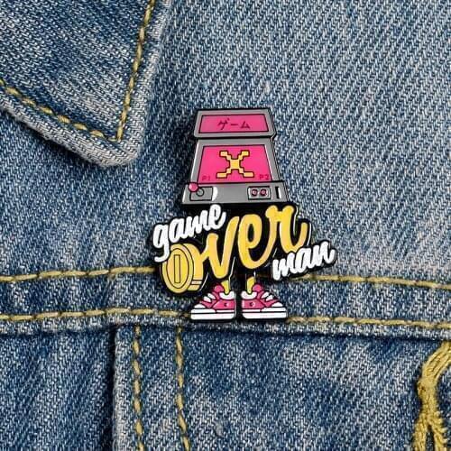 Game Over Man Enamel Lapel Pins Button Cool Game Fans Badges Cartoon Brooches Cute Jewelry Accessories Gift for Bag Jeacket