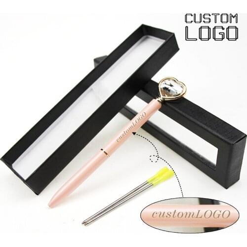 1 Set Of Custom Logo Diamond Love Ballpoint Pen Creative Metal Crystal Gift Pen With Pen Case Student Office Stationery