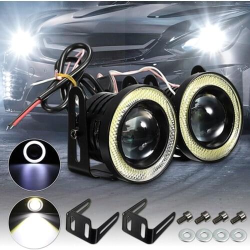 2.5'' 15W Car White COB LED Projector Angel Eyes Blue Ring DRL Fog Light Lamp