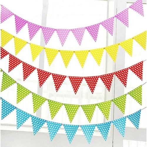 3M Striped Polka Dot Paper Banner Bunting Garland Pink Blue Baby Shower Bunting Wedding Garland Flags Party Decoration