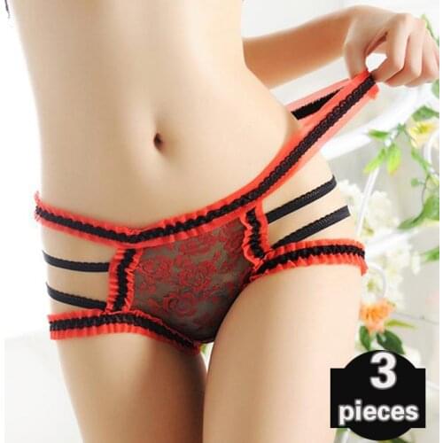 3 pcs Womens underpants Womens lace shorts panties mesh Womens shorts sexy lingerie underpants low-waist girls thong