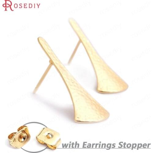 35246)10PCS 28.5x11MM 24K Gold Color Brass Long Fan Shape Stud Earrings High Quality Diy Jewelry Findings Accessories