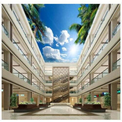 3d ceiling murals wallpaper Blue sky and white clouds tree roof frescoes Home Decoration