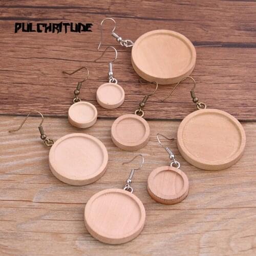 4pcs 4 Size Wood Cabochon Earring Base Settings Blank Stainless Steel HooksDiy Accessories For Making Earrings 8D