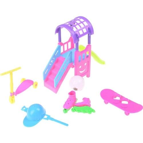 6pcs/Set Mini Slides Safety Helmets Football Scooters Skates Doll Accessories