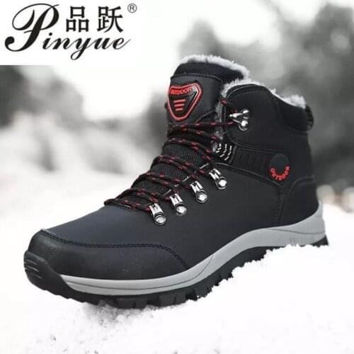 Leather Men Boots Winter with Fur Warm Snow Boots Man Casual Outdoor Shoes High Quality Waterproof Ankle Boots Men Size 46