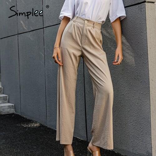Simplee Casual wide leg solid ladies long pants High street spring loose trousers Fashion office women pants steetwear 2021