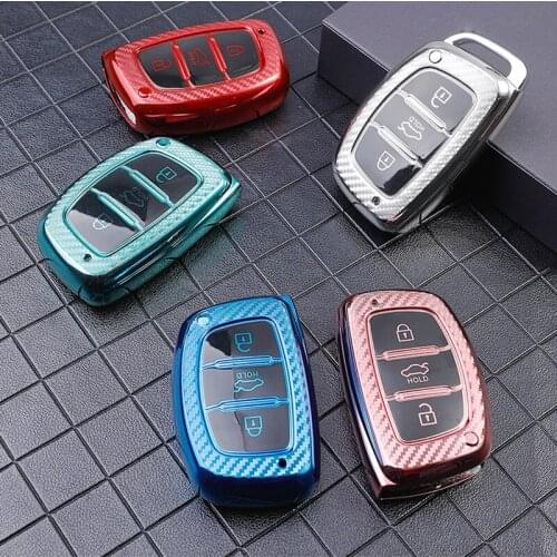 TPU Carbon Fiber Car Remote Key Case Cover for Hyundai I30 I40 Ix25 Ix35 Ix20 Tucson Sonata Verna Solaris Santa Elantra Mistra