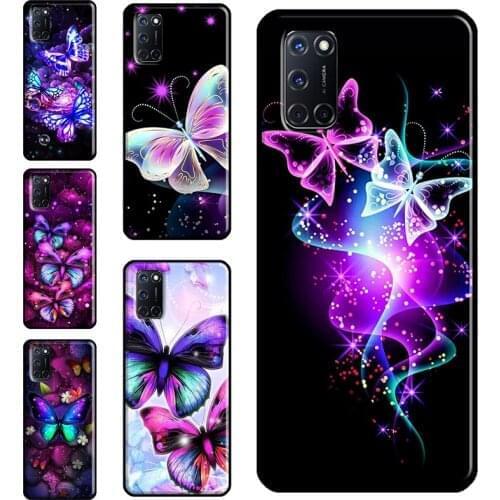 Black Beautiful Butterfly Case For OPPO Find X3 Pro F5 A1K A3S A5S A15 A52 A72 A83 A91 A93 A5 A9 A31 A53 2020 Cover
