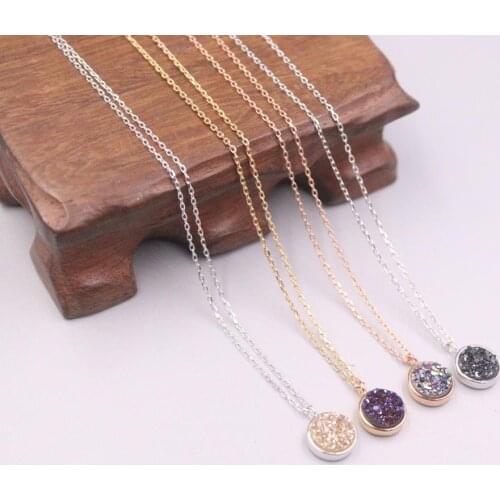 Pure 925 Sterling Silver Necklace 9x9mm Polychrome Small Zircon Round Pendant Overgild Rolo Link Chain 17.71"L For Woman