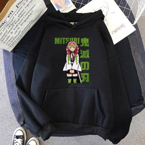 Demon Slayer Anime Mitsuri Hoodie Long Sleeve Sweatshirt Kpop Kimetsu No Yaiba Sweatshirt Streetwear Sudadera Mujer korea style