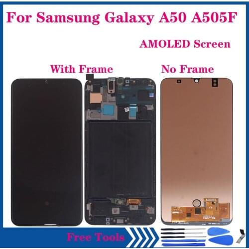 6.4'' AMOLED Display For Samsung Galaxy A50 SM-A505F A505N/DS A505 LCD Display Touch Screen Digitizer With Frame