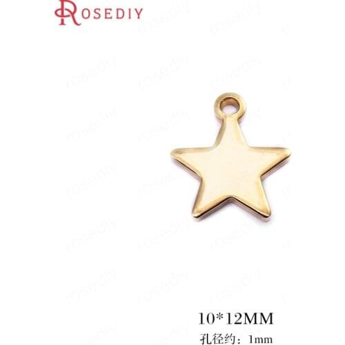 F234)20 pieces 6*8mm 10*12mm Hole 1mm 24K Gold Color Brass Star Charms Pendants High Quality Diy Jewelry Findings Accessories