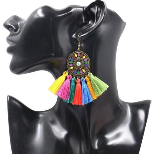 FSUNION Colorful tassel retro Vintage boho ethnic dream catch fringe dangle drop hanging earings for women Charm jewelry 2019