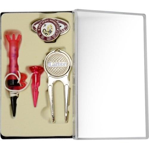 Golf Tees Ball Marker Divot Tool Hat Clip Putting Green Repair Gift Set