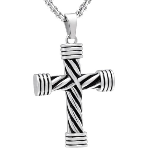 IJD10017 Stainless Steel Knot Wrapped Cross Cremation Urn Memorial necklace to hold ashes For Men Women Pendant Jewelry