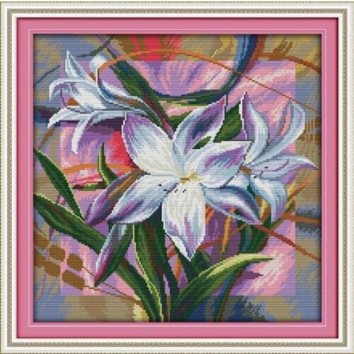 Lily Cross Stitch Flowers Needlework Embroidery Kits DMC Printed Cross Stitch Patterns DIY Handmade Embroidery Needlework Sets