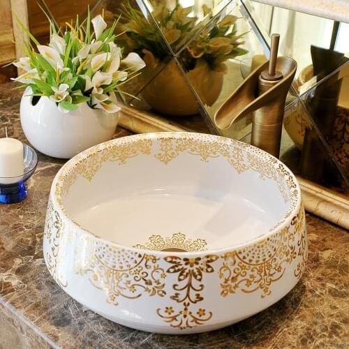 China Artistic Handmade Ceramic Lavobo Round Countertop bathroom wash basin sink porcelain