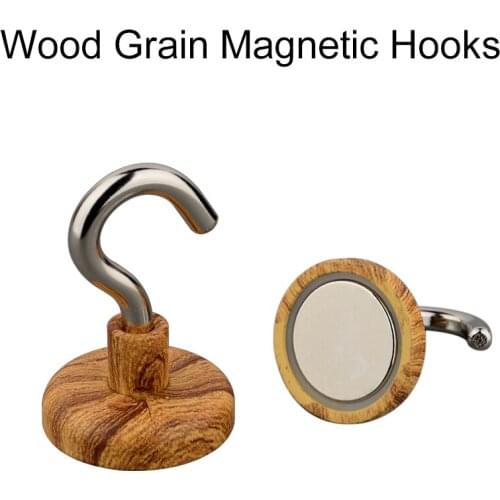 2PC 52LBS Heavy Duty Strong Magnetic Neodyium Magnet Hooks Unique Wood Grain Magnet Ideal for Bathroom or Kitchen Indoor Hanging