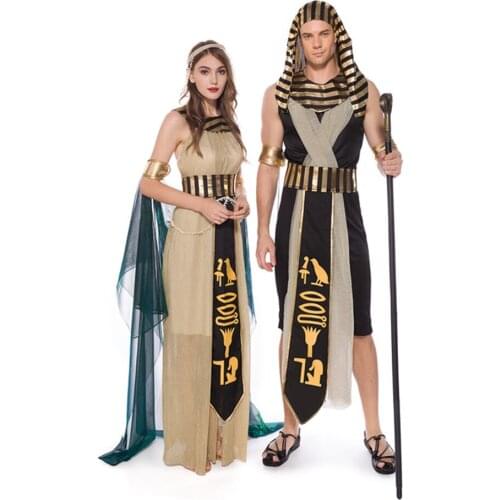 Ancient Egyptian Pharaoh Cleopatra Costume Halloween Women Man Kings Queen Cosplay Fantasia Fancy Dress