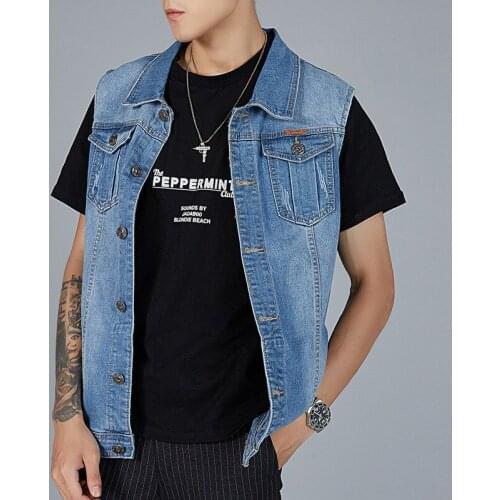 2020 Summer Large Size Mens Cowboy Vest Large Loose M-5XL 6XL 7XL 8XL Denim Casual Vest Color Black, Light Blue, Black Gray