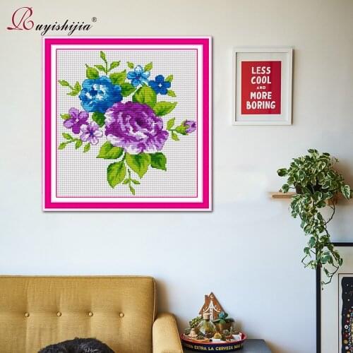 RUYISHIJIA Cross Stitch Kits Handmade Needlework DIY Embroidery Cross-Stitch Flower home decoration Gift