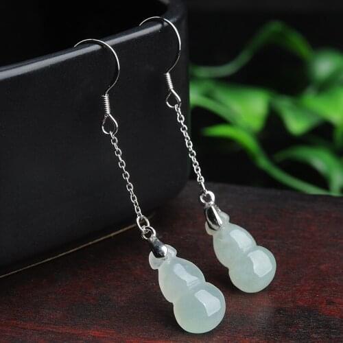 Natural Jade Emerald Luck gourd Earrings Bead Charm Jewellery Fashion Accessories Hand-Carved Man Woman Amulet Gifts