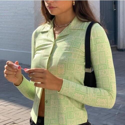 2021 New Autumn Fashion Womens Printing Shirts Fashion Ladies Printed Blouses Long Sleeve Slim Fit Women Shirts Button Up Shirt