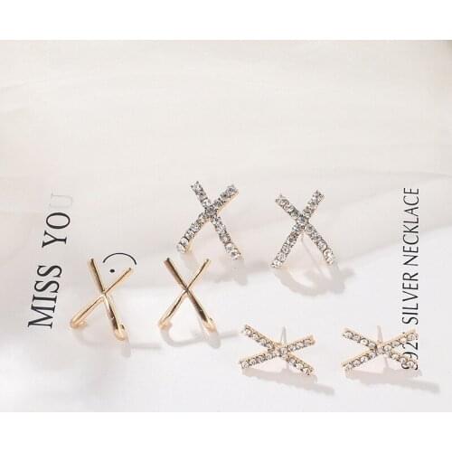 Crossed Stud Earrings For Women Girls Elegant Temperament Style Letter X Luxury Earrings Wedding Party Fashion Jewelry Gifts