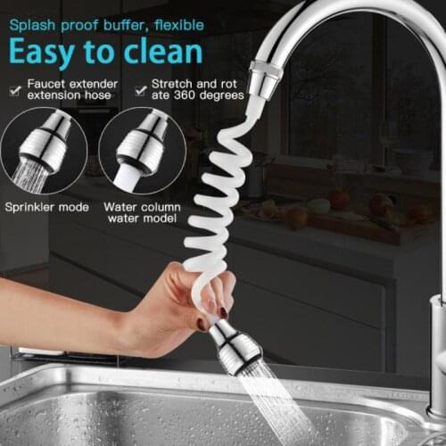 Kitchen Faucet Extension Extender 360 Rotatable Long Hose Portable Pullable Foaming Bathroom Shower Faucet White Spring Tube