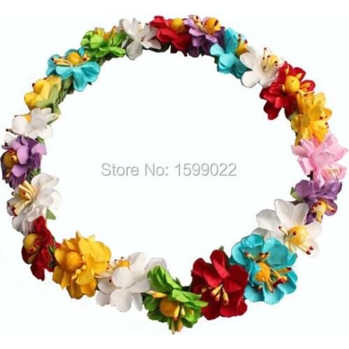 Adjustable Children Flower Headband With Ribbon Paper Cherry Blossom Flowers Crown Colorful Party Decorations Toddler Headwrap