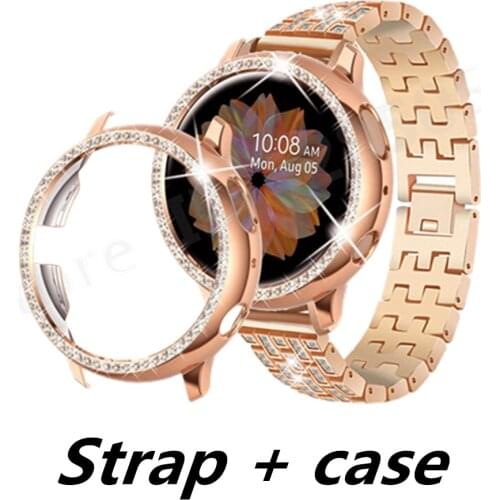 2 in1 For Samsung Galaxy Watch Active 2 40mm 44mm Stainless Steel Metal Protector Case + Diamond Luxury Bracelet Accessories