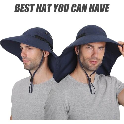 Lixada Fishing Cap Wide Brim Unisex Sun Hat with Neck Flap Adjustable Drawstring for Travel Camping Hiking Boating Visor