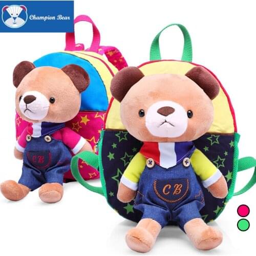 New Champion Bear Kindergarten Kid Anti Lost Backpack Cute Plush Bear Toy Baby Boys Girls Preschool Bags Children Schoolbag 3078