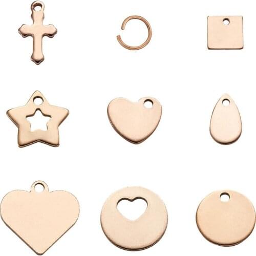 1Box Tag Charms Pendants Sets Rose Gold 8 Shapes for DIY Bracelet Necklace Jewelry Finding 304 Stainless Steel