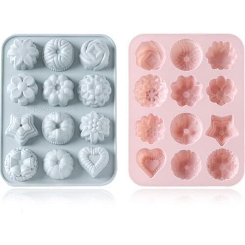 12 Holes Flower Love Shape Silicone Mold Chocolate Candy DIY Cake Decoration Tool Childrens Complementary Food Baking Mold
