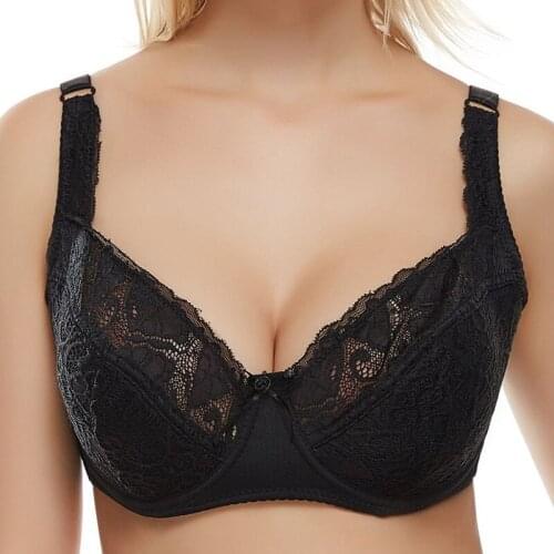 Plus Size Adjustable Lace Thin Underwear Sexy Bra Women Big Breast C D DD DDD E F Cup Large Size Bras 32 34 36 38 40 42 44