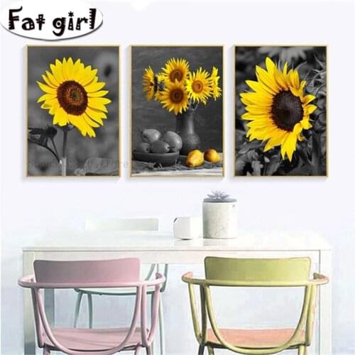 Triptych 5D Cross Stitch Kits Diamond Painting Sunflower Rhinestone Embroidery Mosaic Full Square Round Drill Handwork Diy Decor